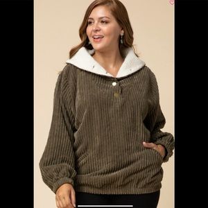Olive green corduroy pullover jacket